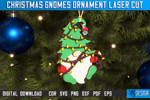 Christmas Gnome Laser Cut | Christmas Tree Toy | Hanging Gnome Ornament | Holiday | CNC File SVG Fly Design 