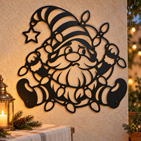 Christmas Gnome Laser SVG | Tangled Christmas Lights DXF | Funny Gnome Metal Wall Art | Holiday Plasma CNC Cutting File SVG HappyDesignStudio 