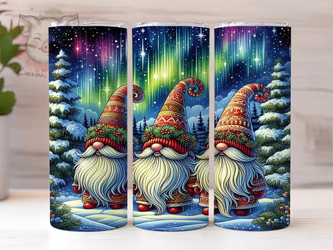 Christmas Gnome Northern Lights 20 oz Skinny Tumbler Sublimation Design, Straight & Tapered Tumbler Png, Christmas Gnomes Tumbler Png, Digital Download PNG Sublimation Lara' s Designs 