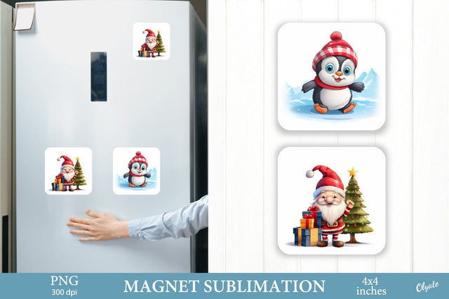 Christmas Gnome, Pinguin Sublimation. Square Magnet PNG. Sublimation Olga Terlyanskaya 