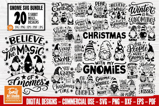 Christmas Gnome SVG Bundle | 20 Gnome T-Shirt Designs | Festive Holiday Quotes SVG TonisArtStudio 