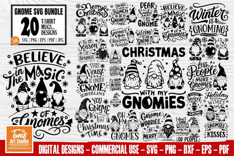 Christmas Gnome SVG Bundle | 20 Gnome T-Shirt Designs | Festive Holiday Quotes SVG TonisArtStudio 