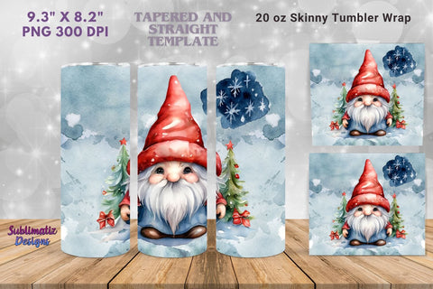 Christmas gnome tumbler wrap watercolor | 20 oz Skinny Tumbler Wrap Sublimation Christmas Design Sublimation Sublimatiz Designs 