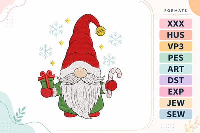 Christmas Gnome with Gift and Candy Cane Embroidery Design Embroidery/Applique DESIGNS sg embroidery 