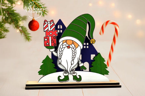 Christmas Gnome with Gifts SVG – Laser Cut Wooden Holiday Figurine for Glowforge & xTool SVG LaserCutano 