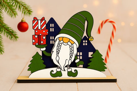 Christmas Gnome with Gifts SVG – Laser Cut Wooden Holiday Figurine for Glowforge & xTool SVG LaserCutano 