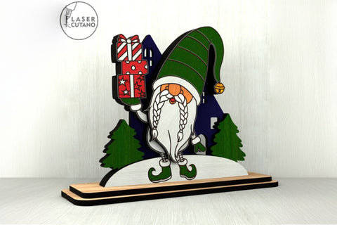 Christmas Gnome with Gifts SVG – Laser Cut Wooden Holiday Figurine for Glowforge & xTool SVG LaserCutano 