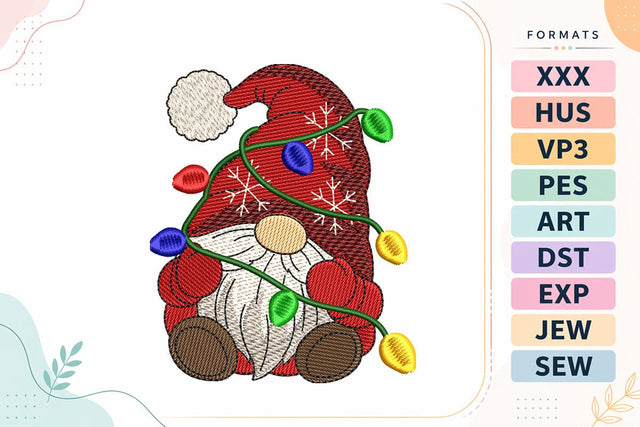 Christmas Gnome with Lights Embroidery Design - Small size Embroidery/Applique DESIGNS sg embroidery 