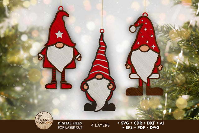 Christmas Gnomes Bundle, Multilayer Templates, Laser Cut Files SVG LaserCutano 
