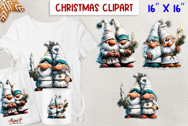 Christmas gnomes clipart Cute Holiday gnome with candle Sublimation Angelina Semenova 