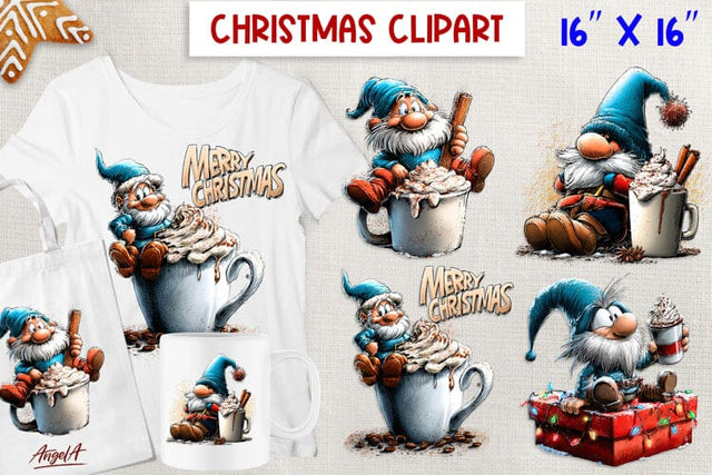 Christmas gnomes clipart Fairy Holiday gnome hot cocoa PNG Sublimation Angelina Semenova 