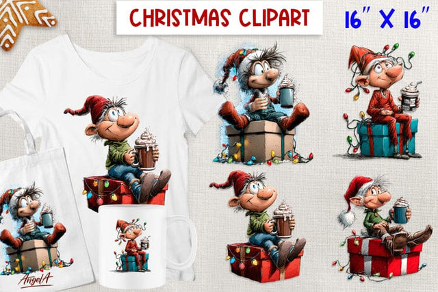 Christmas gnomes clipart Funny Holiday gnome hot cocoa PNG Sublimation Angelina Semenova 
