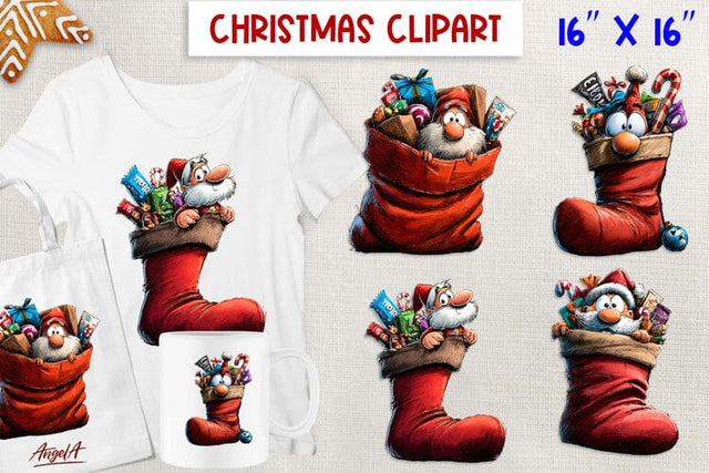 Christmas gnomes clipart Holiday gnome in Christmas sock PNG Sublimation Angelina Semenova 