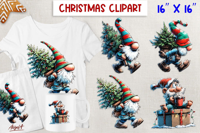 Christmas gnomes clipart Holiday gnome with Christmas tree Sublimation Angelina Semenova 