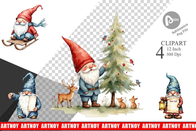 Christmas Gnomes Clipart Sublimation artnoy 