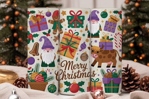Christmas Gnomes & Gifts Tumbler Wrap Sublimation DesignSVG 