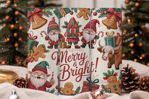 Christmas Gnomes & Gifts Tumbler Wrap Sublimation DesignSVG 