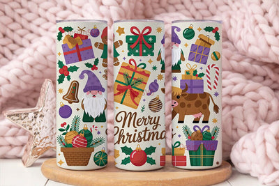 Christmas Gnomes & Gifts Tumbler Wrap Sublimation DesignSVG 