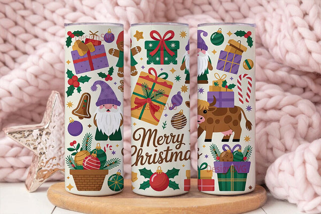 Christmas Gnomes & Gifts Tumbler Wrap Sublimation DesignSVG 