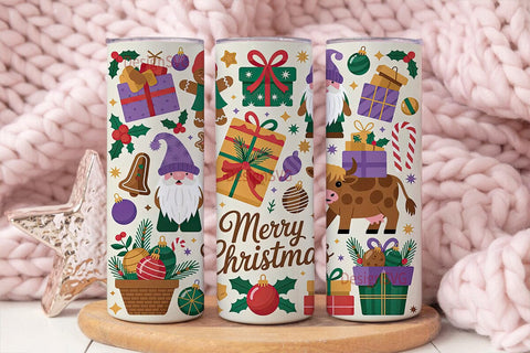 Christmas Gnomes & Gifts Tumbler Wrap Sublimation DesignSVG 