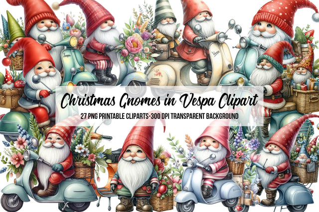 Christmas Gnomes in Vespa Clipart Sublimation Rupkotha 