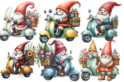 Christmas Gnomes in Vespa Clipart Sublimation Rupkotha 