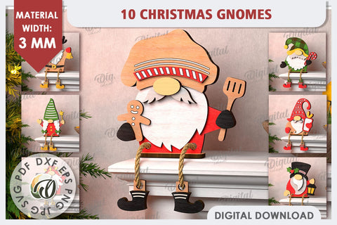 Christmas Gnomes Laser Cut Bundle. Christmas Decor SVG SVG Evgenyia Guschina 