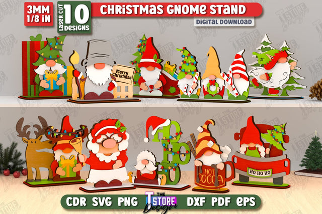 Christmas Gnomes Laser Cut Bundle | Table Statuette | Christmas Figurine | Holiday | CNC Files SVG The T Store Design 