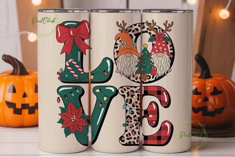 Christmas Gnomes Love 20oz Tumbler Wrap Sublimation PixelChick 