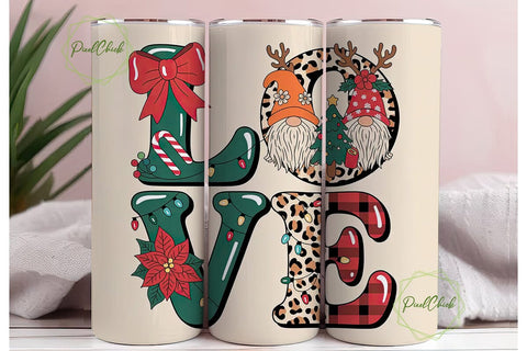 Christmas Gnomes Love 20oz Tumbler Wrap Sublimation PixelChick 