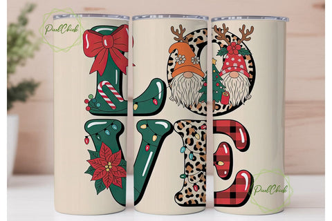 Christmas Gnomes Love 20oz Tumbler Wrap Sublimation PixelChick 