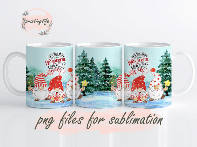 Christmas Gnomes Mug Wrap, Most Wonderful Time of the Year PNG, Holiday Cup Wrap, Winter Digital Design 11oz Sublimation PrintingLife 