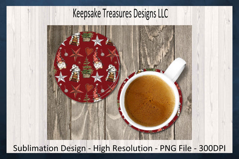 Christmas Gnomes Round Coaster Template, Sublimation Png Design, Happy Holidays, Digital Download Sublimation Keepsake Treasures Designs LLC. 