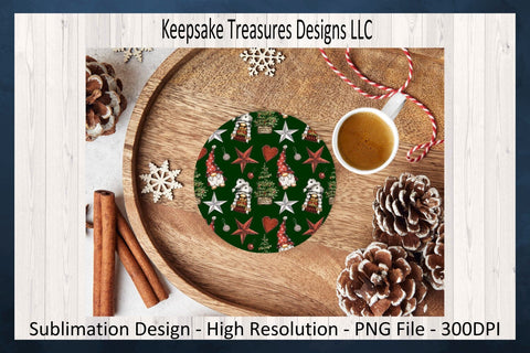 Christmas Gnomes Round Coaster Template, Sublimation Png Design, Happy Holidays, Digital Download Sublimation Keepsake Treasures Designs LLC. 