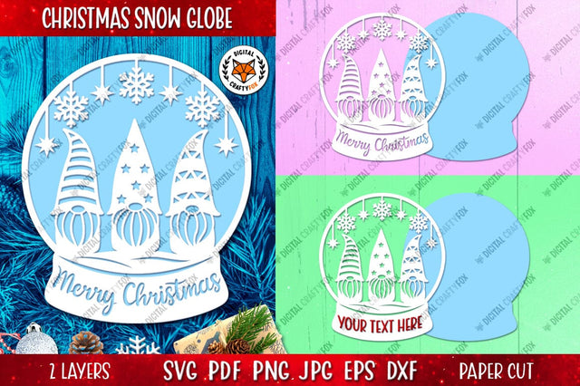 Christmas Gnomes Snow Globe, Christmas Ornament Paper Cut 3D Paper Digital Craftyfox 