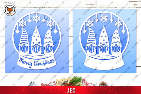 Christmas Gnomes Snow Globe, Christmas Ornament Paper Cut 3D Paper Digital Craftyfox 