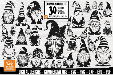 Christmas Gnomes SVG bundle | Gnome clipart SVG | Silhouette Cut Files | 30 designs | Commercial Use SVG TonisArtStudio 