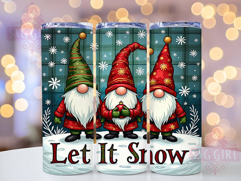 Christmas Gnomes Tumbler Wrap, Let It Snow Sublimation Design, 20oz Skinny Tumbler PNG, Digital Download, Winter Gnome Decor, Holiday Tumbler Wrap, Festive Gnome Print Sublimation SvggirlplusArt 