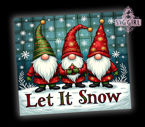 Christmas Gnomes Tumbler Wrap, Let It Snow Sublimation Design, 20oz Skinny Tumbler PNG, Digital Download, Winter Gnome Decor, Holiday Tumbler Wrap, Festive Gnome Print Sublimation SvggirlplusArt 