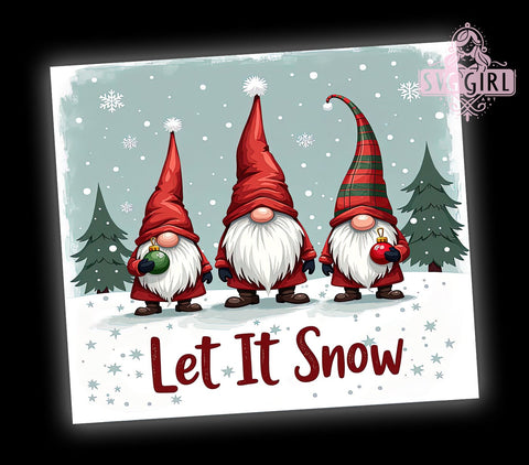 Christmas Gnomes Tumbler Wrap, Let It Snow Sublimation Design, 20oz Skinny Tumbler PNG, Digital Download, Winter Gnome Decor, Holiday Tumbler Wrap, Festive Gnome Print Sublimation SvggirlplusArt 