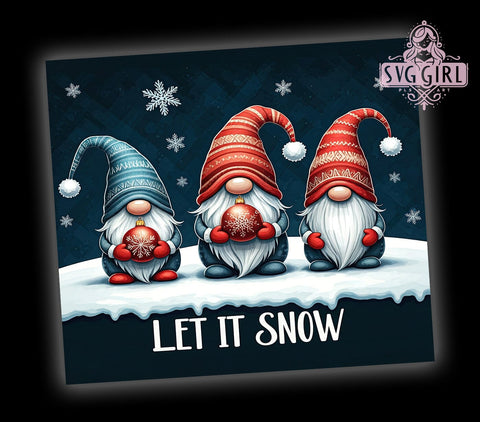 Christmas Gnomes Tumbler Wrap, Let It Snow Sublimation Design, 20oz Skinny Tumbler PNG, Digital Download, Winter Gnome Decor, Holiday Tumbler Wrap, Festive Gnome Print Sublimation SvggirlplusArt 