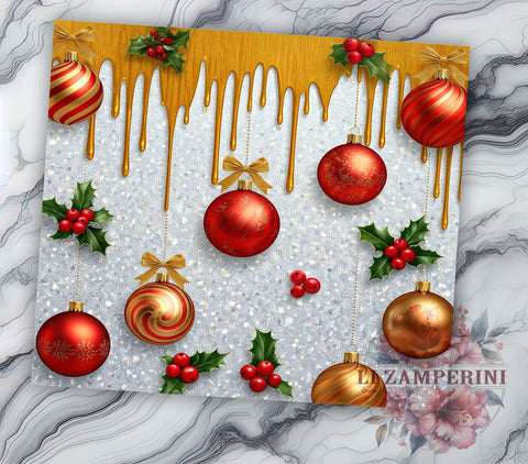 Christmas Gold Red Glitter Festive Tumbler Wrap, 20oz Holiday Drinkware, Festive Tumbler Design, Glitter Sublimation Tumbler, Christmas Gifts, Holiday Decor Tumbler Sublimation Li Zamperini 