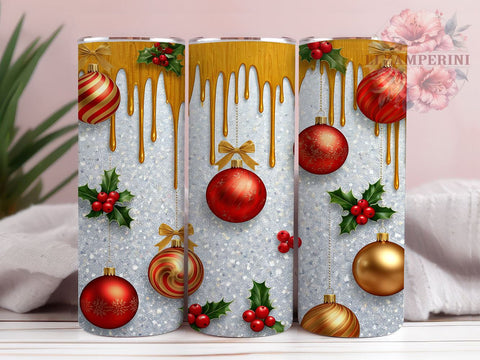 Christmas Gold Red Glitter Festive Tumbler Wrap, 20oz Holiday Drinkware, Festive Tumbler Design, Glitter Sublimation Tumbler, Christmas Gifts, Holiday Decor Tumbler Sublimation Li Zamperini 