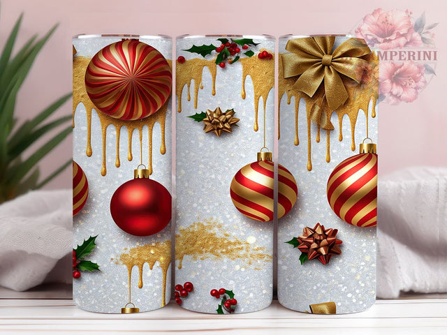 Christmas Gold Red Glitter Festive Tumbler Wrap, 20oz Holiday Drinkware, Festive Tumbler Design, Glitter Sublimation Tumbler, Christmas Gifts, Holiday Decor Tumbler Sublimation Li Zamperini 
