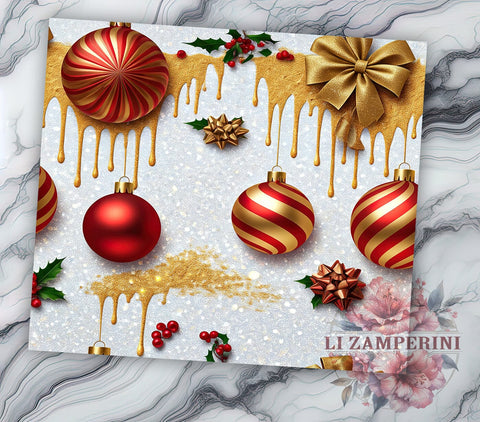 Christmas Gold Red Glitter Festive Tumbler Wrap, 20oz Holiday Drinkware, Festive Tumbler Design, Glitter Sublimation Tumbler, Christmas Gifts, Holiday Decor Tumbler Sublimation Li Zamperini 