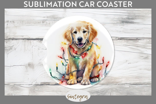 Christmas Golden Retriever Dog Car Coaster Sublimation Sublimation Sintegra 