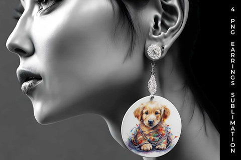 Christmas Golden Retriever Dog PNG Round Earrings Sublimation Bundle Sublimation Sintegra 