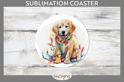 Christmas Golden Retriever Dog Round Coaster Sublimation Sublimation Sintegra 