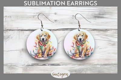 Christmas Golden Retriever Dog Round Earrings Sublimation Sublimation Sintegra 