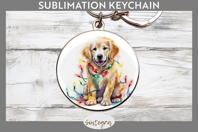 Christmas Golden Retriever Dog Round Keychain Sublimation Sublimation Sintegra 